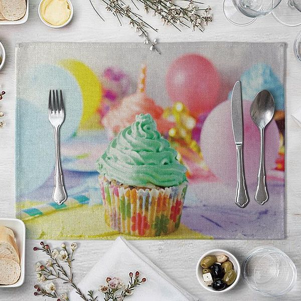 

1шт счастливый исламский новый год напечатанные кухни placemat рестораны рамадан настольный мат лен колодки чашки коврики домашнее декор h j