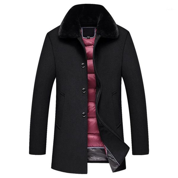 

2019 winter new long down-padded lining big fur collar men coat wool1, Black