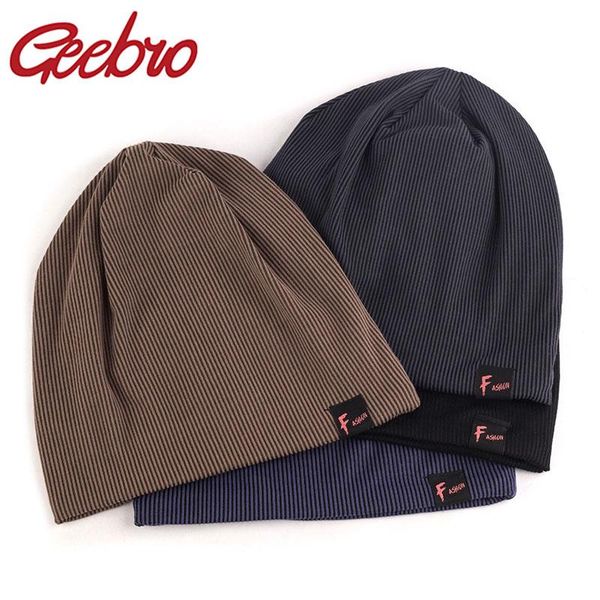 

beanie/skull caps geebro fashion beanies hat women casual skullies beanie solid color knitted striped bonnet hats men autumn spring g, Blue;gray