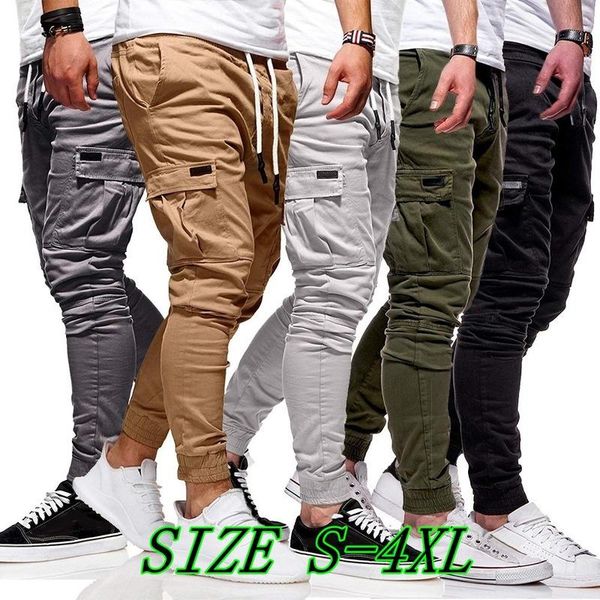 

mens pants autumn thin cotton casual pants trousers skinny jogger cargo fashion hip hop streetwear pockets harem hot, Black