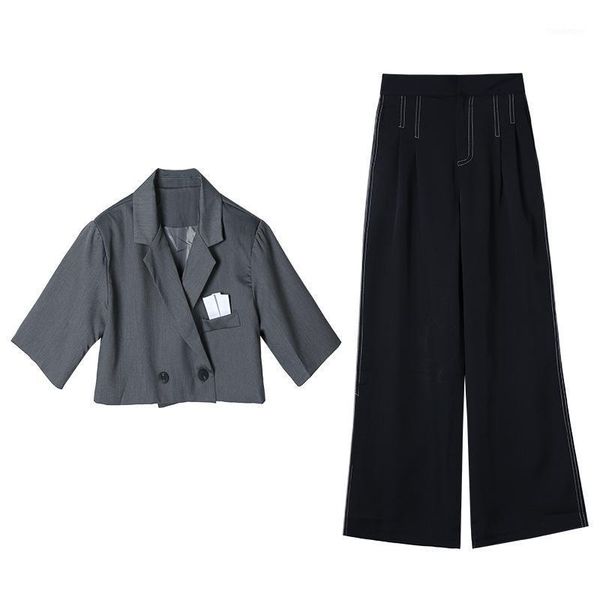 

women autumn casual cardigan suit and wide leg pants 2 piece set female large size slim fashion and trousers set1, White
