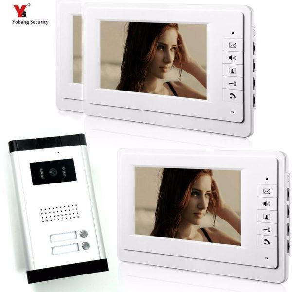 

yobang безопасности 7-дюймовый проводные видео-телефон двери визуальная интерком дверной звонок с 3 * монитор + 1 * камера для 2 units кварт