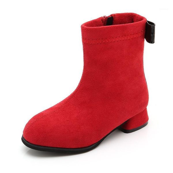 

casual warm solid bow-knot medium big kids girls low heels flock shoes autumn winter children's butterfly-knot middle-boots1, Black