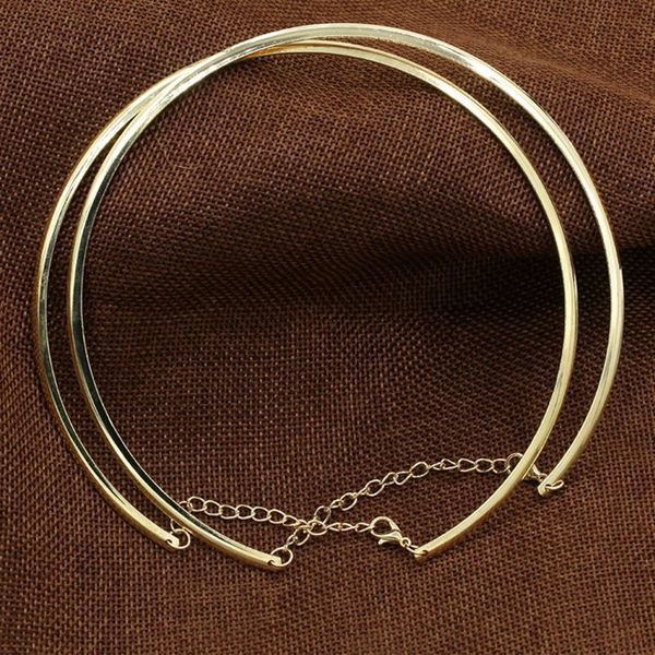 

1pc new punk simple round circle torques for women ladies metal gold silver wire necklace collar choker fashion jewelry, Golden;silver