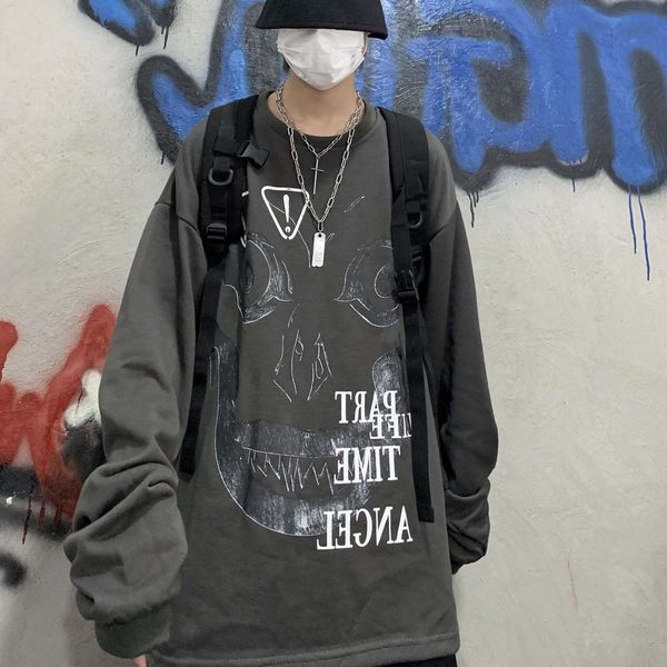 

chicken mother ins korean fashion high street cartoon print loose crew neck sweater for men and women, Black