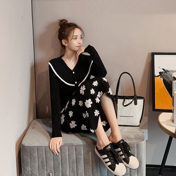

small fragrance two piece suit women autumn dress new 2020 skirt knitted sweater lazy sweater sweaterwind net red can be bought alone w9ygv, White;black