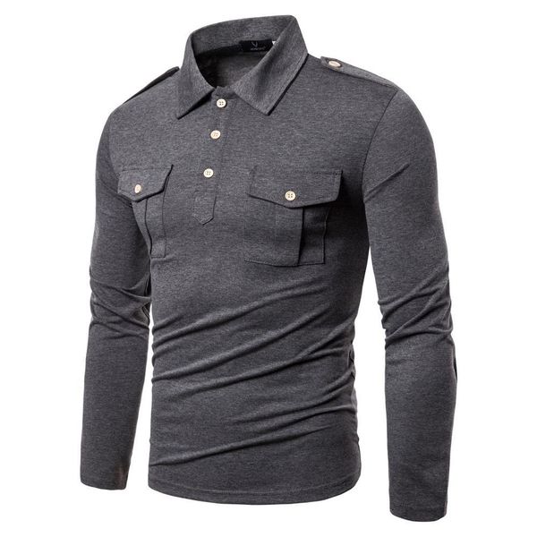 

2021 new gray man long sleeve solid t-shirt men's cotton casual tshirts 52u0, Black;brown