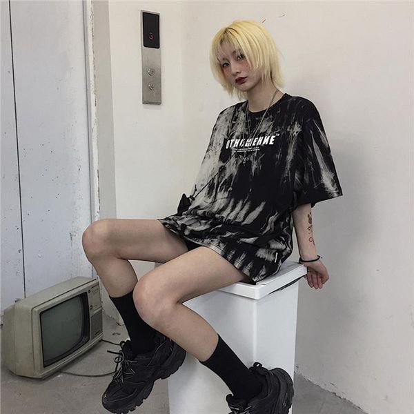 

корейских женщин футболки рубашки верхней harajuku короткий рукав рыхлой dropshipping одежду старинных streetwear панк печати повседневный h, White