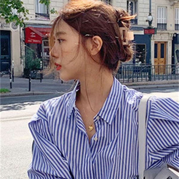 

20 korean digner ins fashion style simple versatile striped shirt gentle, White