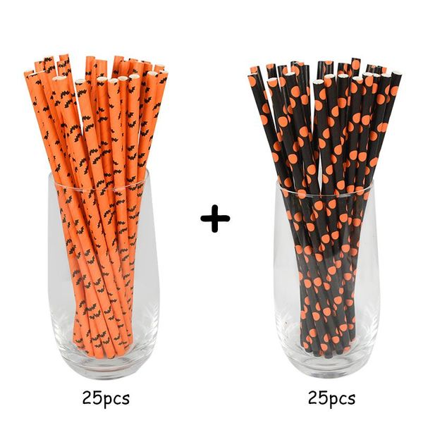 

50шт хэллоуин украшения бумаги соломка horrr тыква дух соломинкой для дома halloween party украшения принадлежности sqcttt