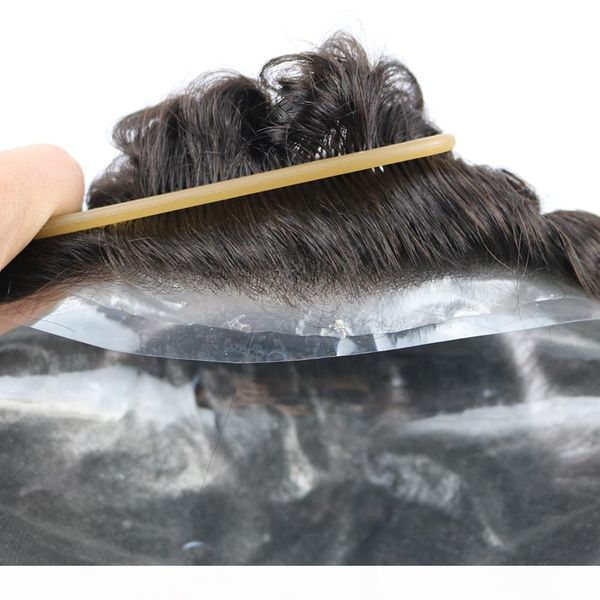 

0.06- 0.08 mm skin men's toupee real natural human hair 8*10 inch men toupee for men hairpiece mens wig replacement hairpieces, Black