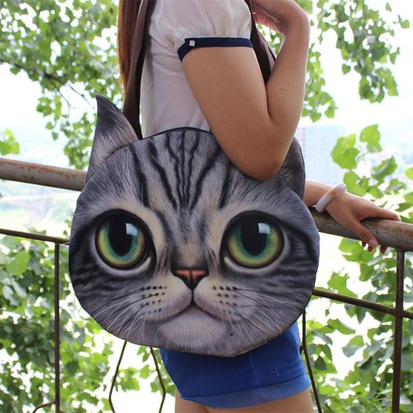 

new big size personality cartoon women storage bag 3d cute animal cat dog head shoulder big capacity handbags with canvas belt1