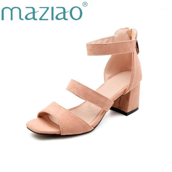 

sandals maziao 2021 summer ankle strap flock women fashion square heel zipper casual ladies shoes pink black red sandals1