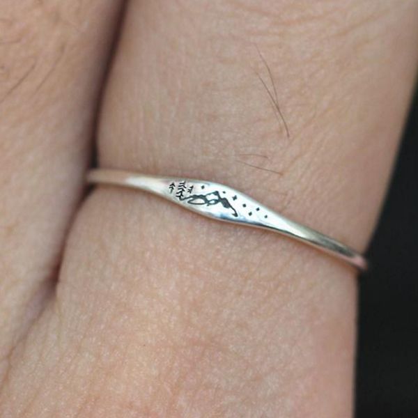 Silber Farbe Ring Vintage Stil Wave Mountain paar Ringe für Mädchen Jungen Versprechen Ring Bester Freund Schmuck