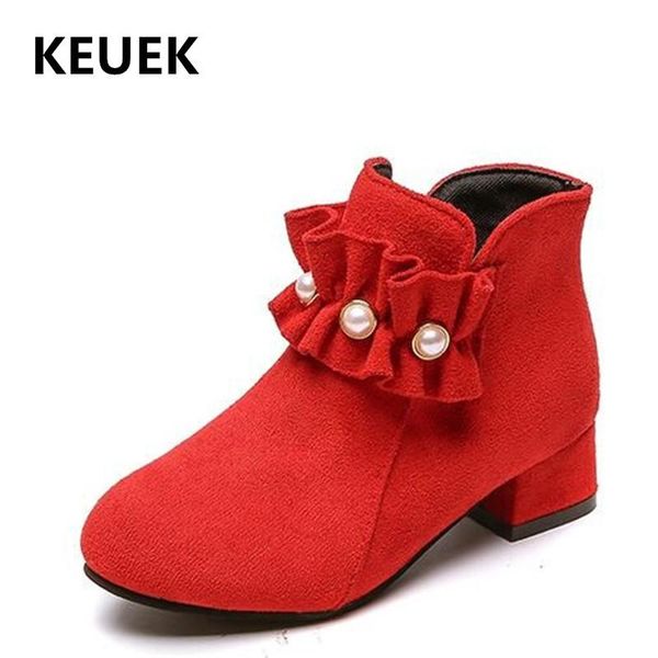 

new children boots autumn winter high heels girls princess shoes student fashion ankle boots kids warm short plush snow boots 03 wmtfls, Black