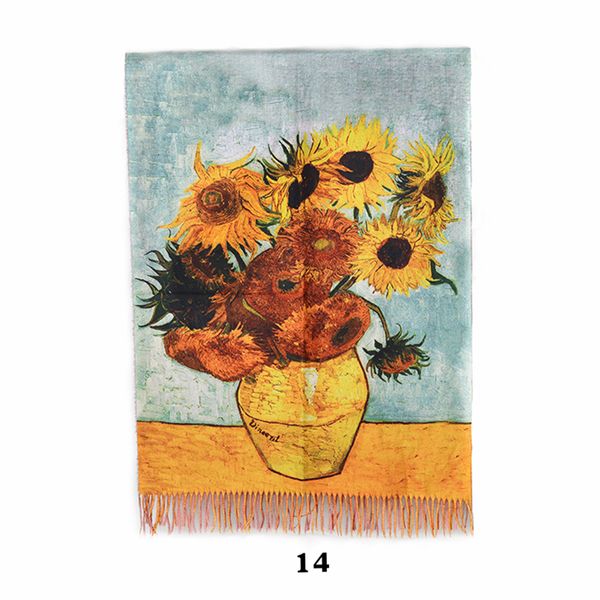 

2021 new brand women winter cashmere digital painted shawl van gogh oil painting pashmina ladies blanket scarf 1kvk, Blue;gray