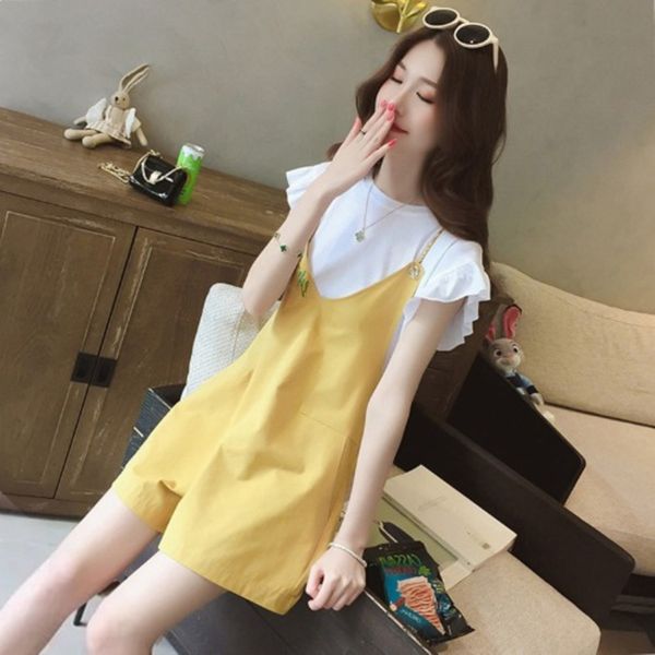 

suspenders set women's shorts wide leg trousers sling sling summer korean students loose show thin two-piece suspender one-piece wide l, Gray