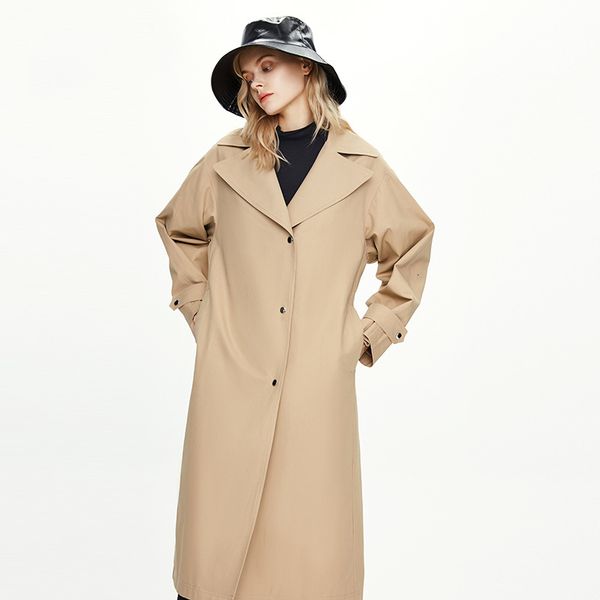 

2021 new turn down collar loose style long trench femme women autumn coat abrigo streetwear a3ew, Tan;black