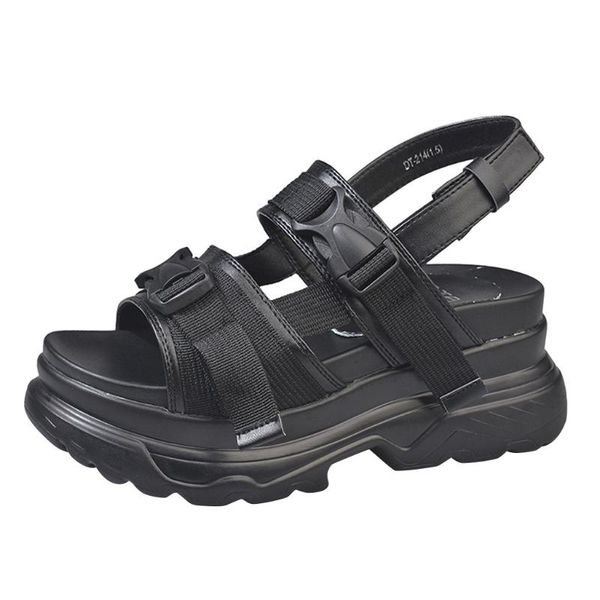 

high platform sandals women wedge high heels shoes women buckle leather canvas summer zapatos mujer wedges woman sandal 2020, Black