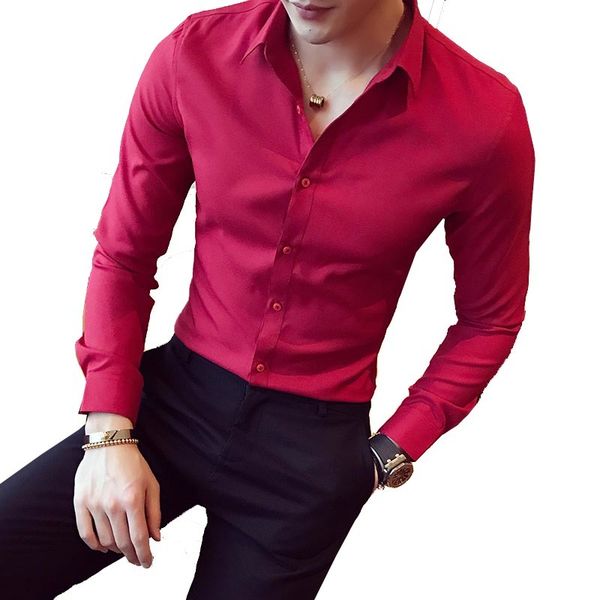 

new 2019 men's pure cotton shirt slim fit fashion long sleeve casual business men shirts camisas, White;black