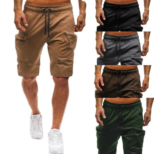 

2020 summer thin multi large pocket pants elastic men's casual shorts, White;black