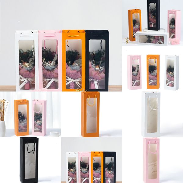 

white visible solid bags clear window paper bag for wine flower packing party festival gift package 5 n2gaa
