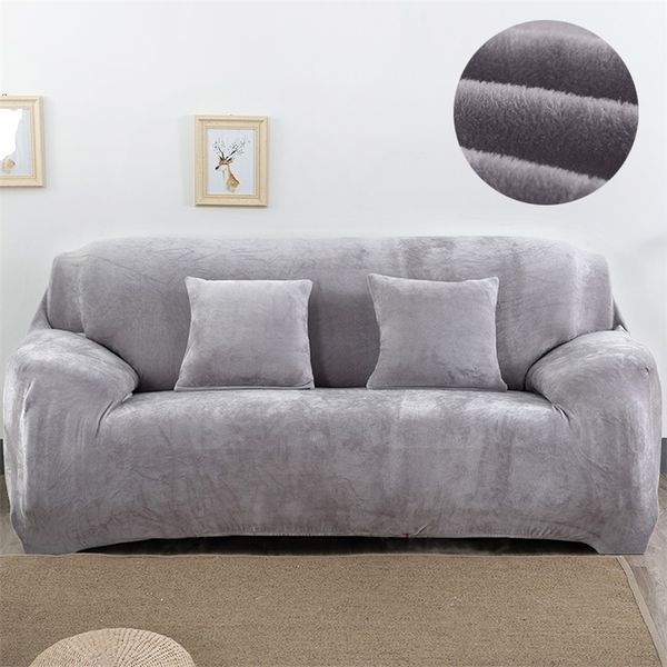 Plush Fabirc Диван чехол 1/2/3/4 Смесел толщиной густой диван диван соус натягивает эластичный дешевый диван крышка полотенце обертки