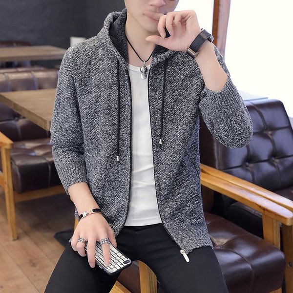 

mens cardigan men's sweater men's spring autumn casual sweater korean fashion personality handsome hooded, White;black
