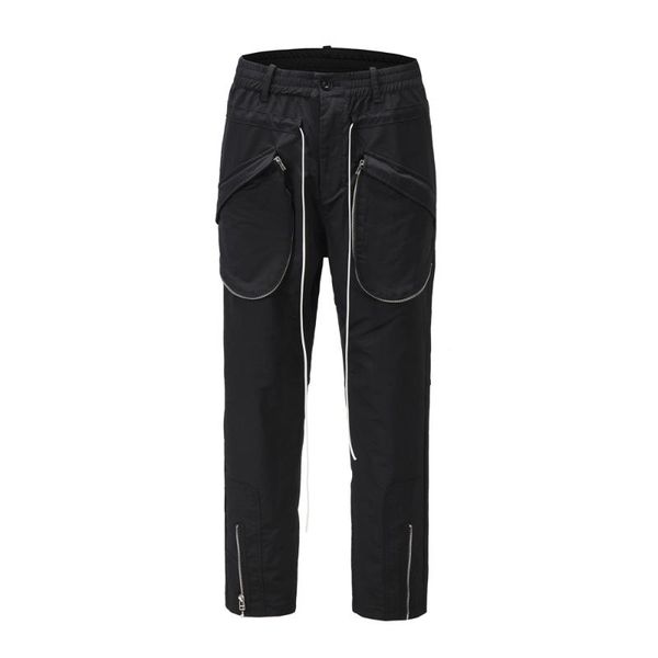 

exposed zip black jog cargo pants elastic waist autumn streetwear
