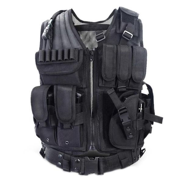

adjustable men's tactical camouflage vest outdoor vest hunting cs shooting hunting clothing v8d8, Camo;black