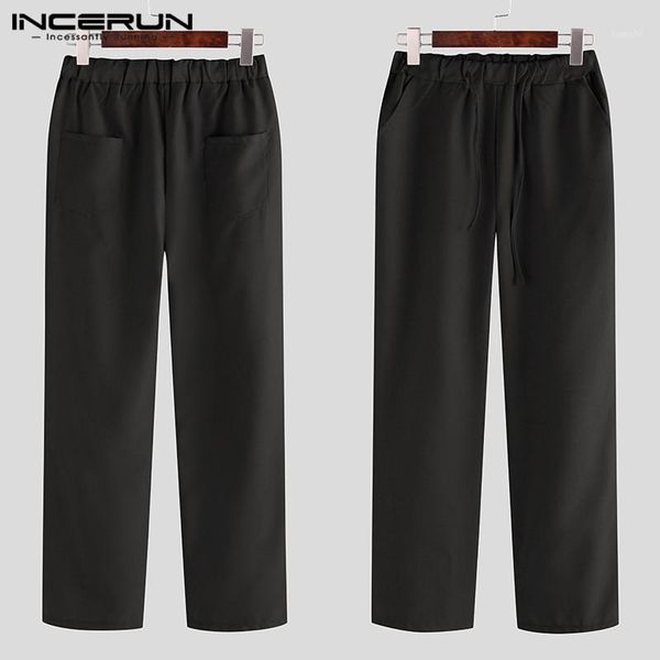 

incerun men straight pants drawstring streetwear solid color casual trousers harajuku joggers leisure pantalones hombre s-3xl1, Black