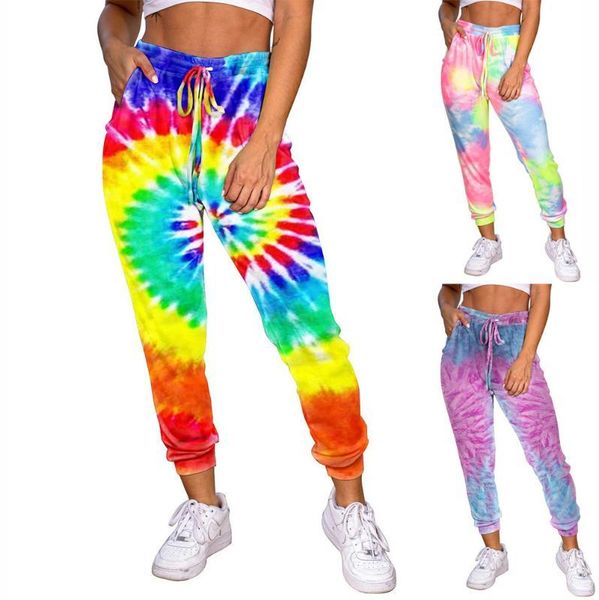 

2020 tie-dye leisure pants casual lace-up tie-dye women's pants, Black;white