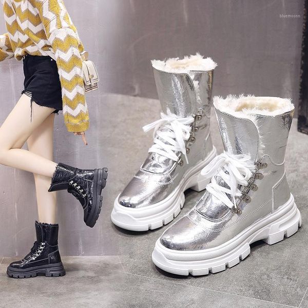 

new winter shoes women's snow boots waterproof keep warm plush sequined cloth footwear platform mid-calf boots1, Black