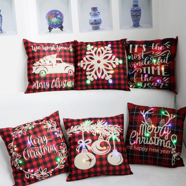 

christmas linen led cushion cover printed merry christmas woven decorations for home pillow case 45cm*45cm