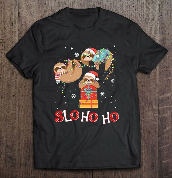 

slo ho ho sloth santa christmas ladies s-3xl cotton made in us black adults casual tee shirt sport hooded sweatshirt hoodie