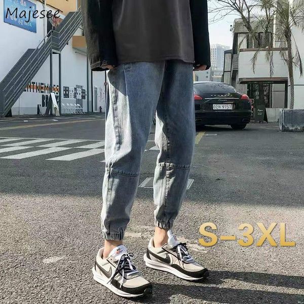 

men jeans ankle-length bundle elastic-waist korean-style solid simple denim trousers mens plus-size 3xl loose casual all-match, Blue