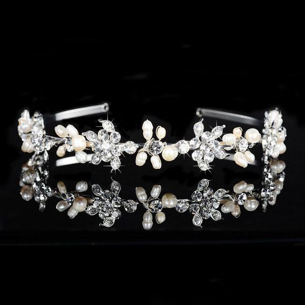 

slbridal art deco alloy rhinestone crystal pearls wedding tiara headband bridal hair accessories bridesmaids princess women, Golden;silver