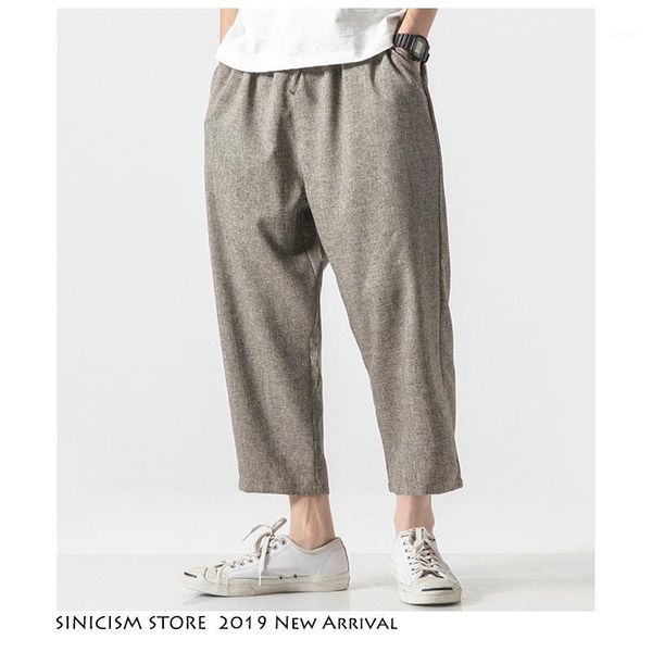 

sinicism store men oversize wide leg pants 2020 mens straight casual ankle-length pants chinese style summer male harem1, Black