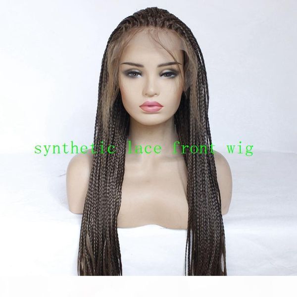 

16-24 inches in stock long black dark brown braided wigs synthetic hair lace front braid wig with baby hair
