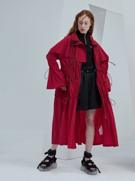

irinach240 fall winter 2020 collection drawstring design thin long trench coat women 1031, Tan;black