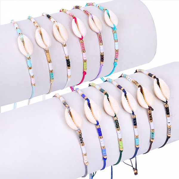 

rainbow color glass seedbeads strands jewelry natural shell charm bracelet, Black