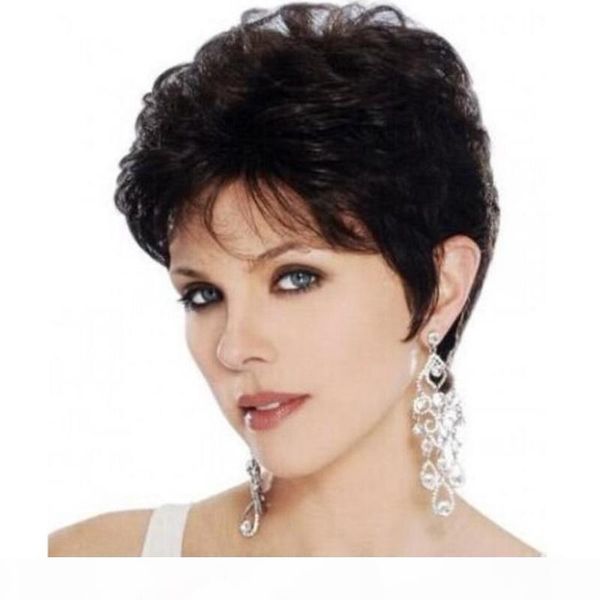 

european and american wig female white brown black dark brown white hair middle-aged mother high temperature silk wigs wigs bangs, Black;brown