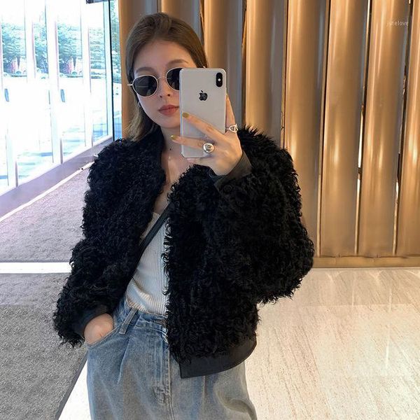 

women new 2021 autumn winter teddy coat faux fur coats jacket female thick warm fake fleece shorts jackets fluffy overcoat s7381, Black