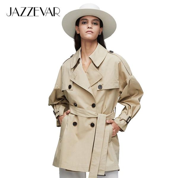 

jazzevar2020 new arrival autumn purple trench coat women waterproof cotton double breasted short fashion women clothes9010-1, Tan;black