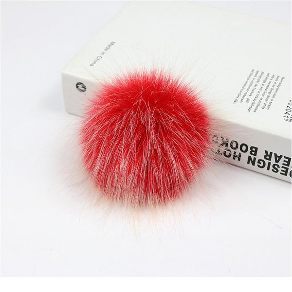 

10 pcs/lot diy 10cm colorful faux fox fur pom poms frost white hair tip pompon with buckle knitted hats accessorie qylkwk