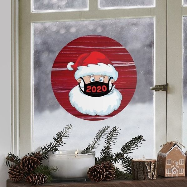 

100pcs 21*21cm christmas sticker creative cartoon round window glass stickers xmas santa claus atmosphere stickers t500332