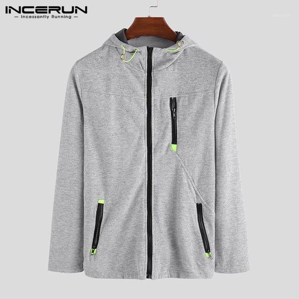 

incerun cotton fleece hoody sweatshirt hombre outwear men hoodies sweatshirts zipper solid fashion tracksuit jogger workouts 4xl1, Black