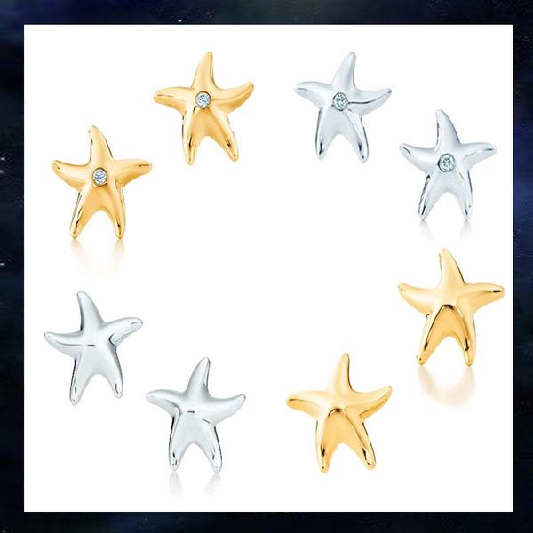 

stud women earring 925 sterling silver jewelry little starfish fashion silverware zircon pentagram accessories valentine's gift, Golden;silver