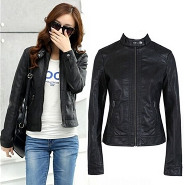 

new2020 fashion new women's leather jacket cleaning single pu leather jacket motorcycle temale women slim coat xs-xxxl x0923, Black