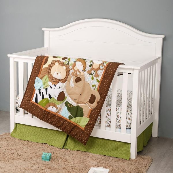 Bebê Brown Bedding Set Infantil Bebê Criança Juego de Cuna Babies Beach Roupa de cama,, Fitted Folha, Quilt Berço, Ruffle Dust LJ201105